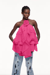 Boudewijn Çiçek Fırfırlı Gül Mini Elbise